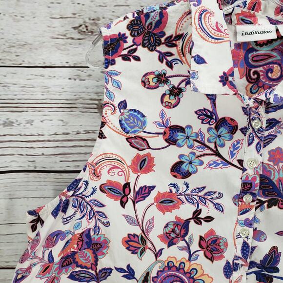I.B. Diffusion Floral Paisley Cotton Sleeveless Side Pockets Dress Size 2X - Picture 6 of 15